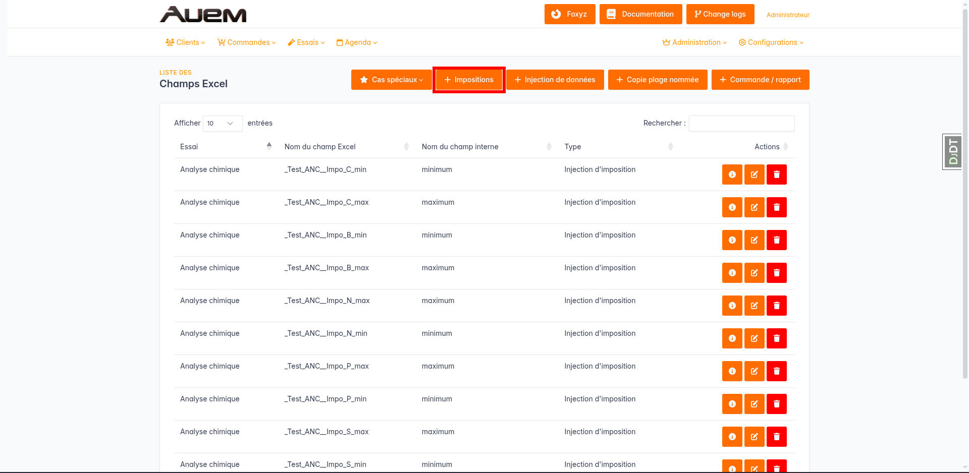Bouton ajout impositions