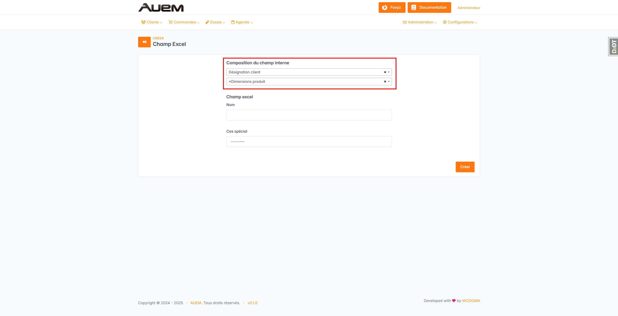 Champ interne rapport
