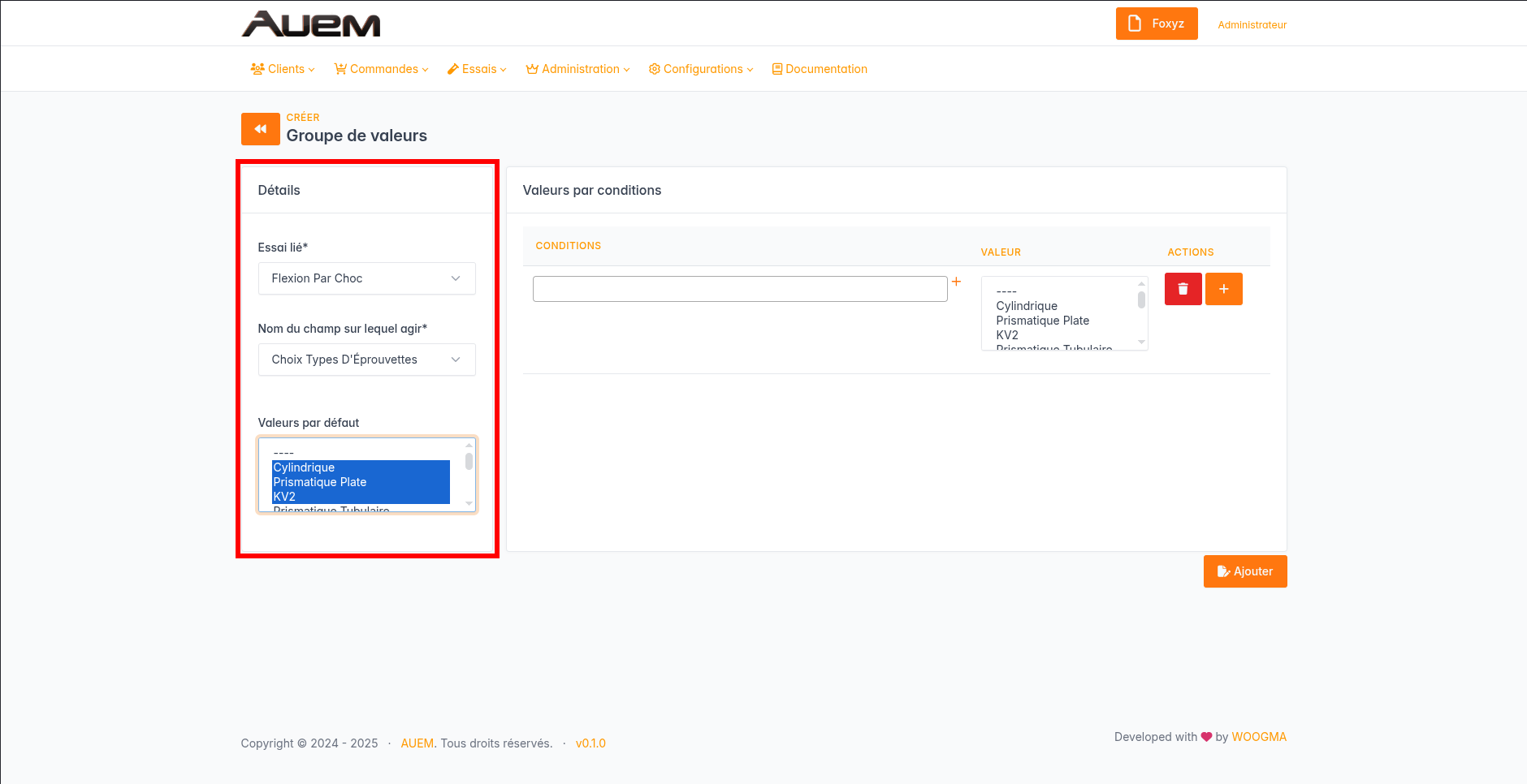 Informations de l'essai